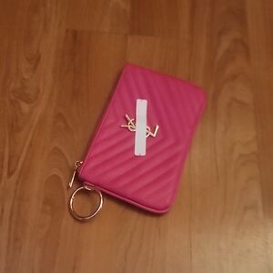 Pink Quilted Clutch with Gold Logo
